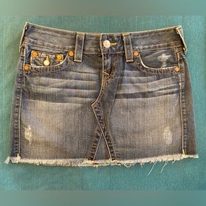 True Religion Sadie Distressed Denim Mini Skirt